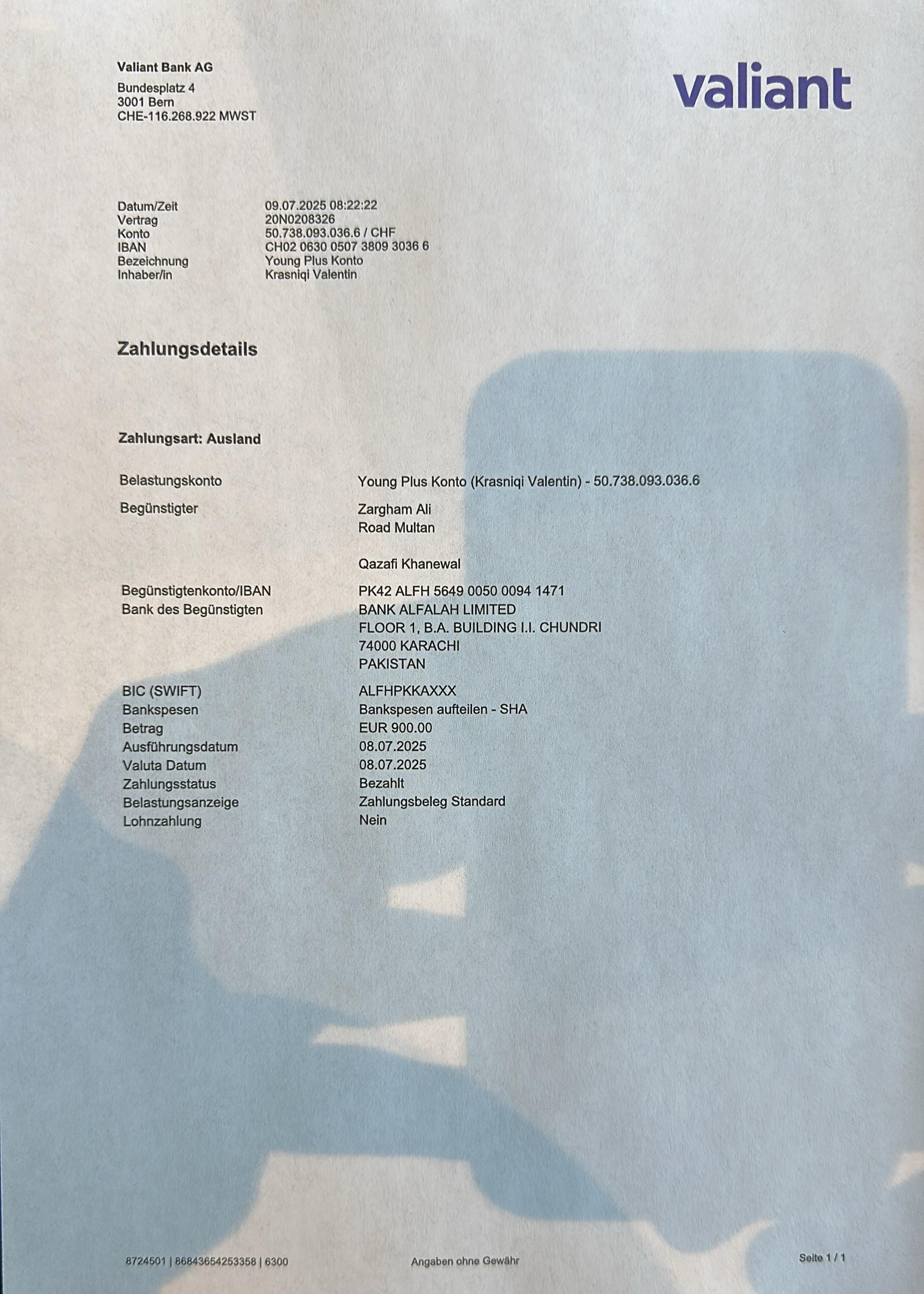 Fake Valiant Bank Document