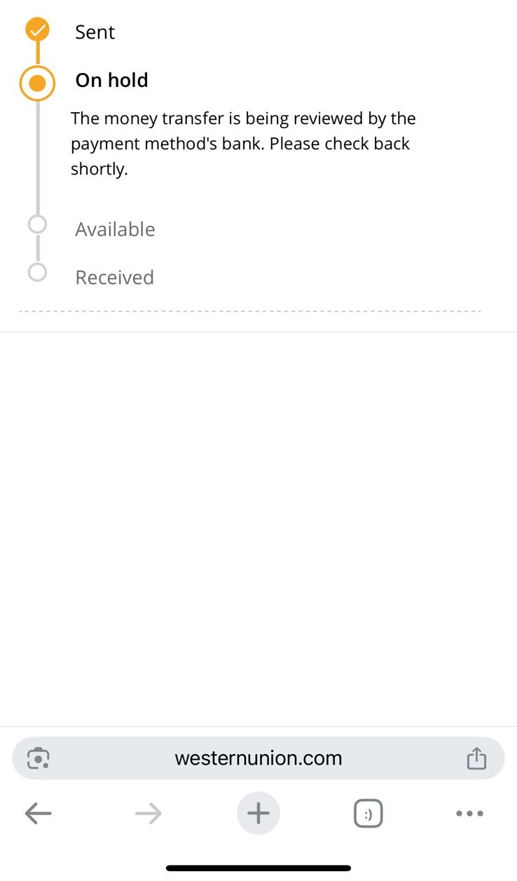 Gefälschter Western Union Screenshot