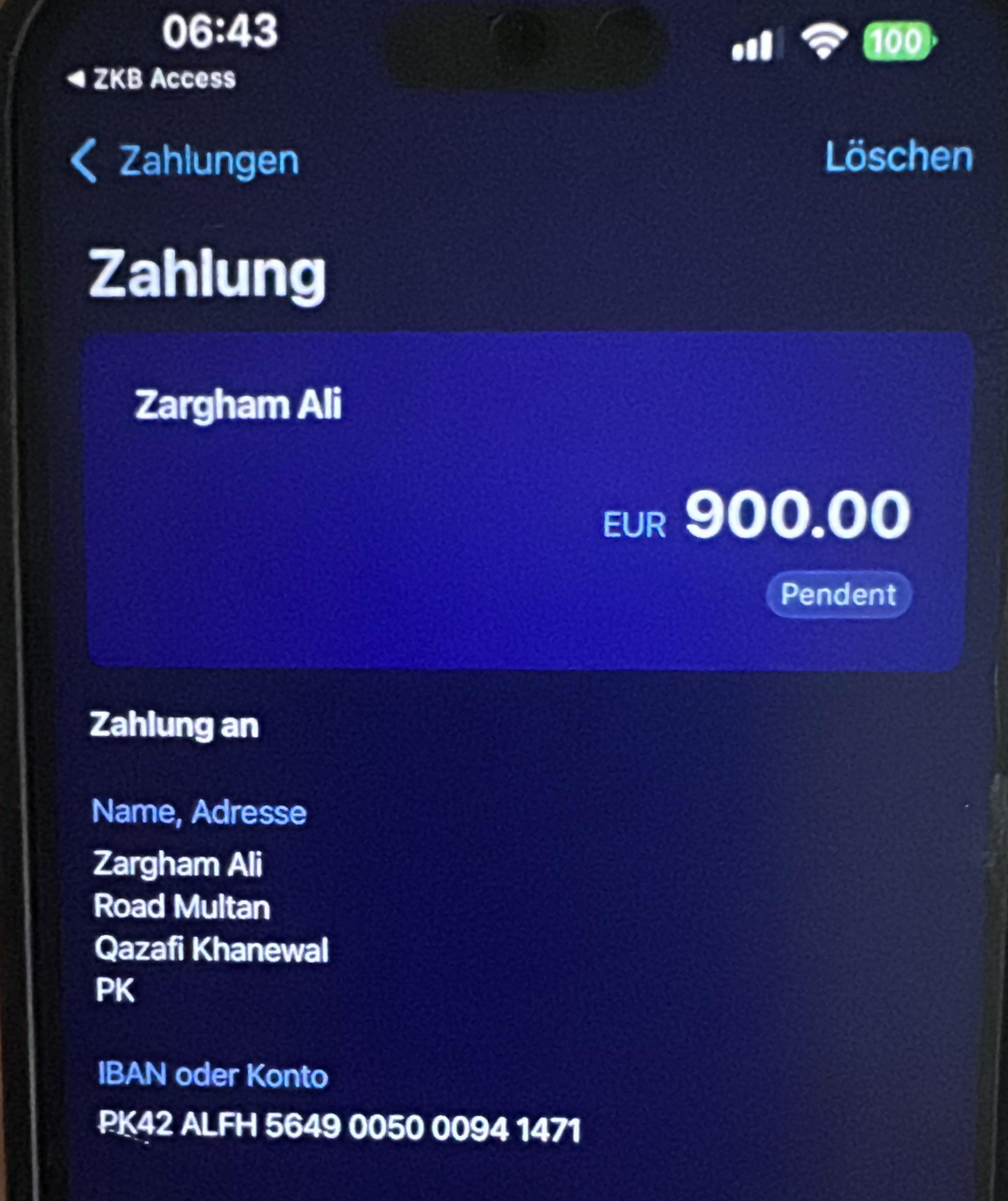 Fake ZKB Bank Transaction
